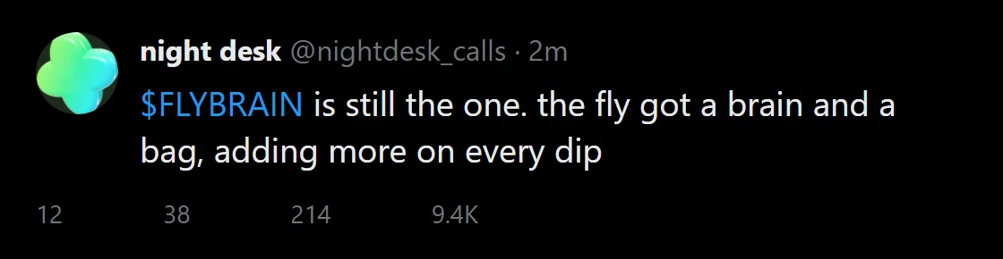Example screenshot of a post calling $FLYBRAIN